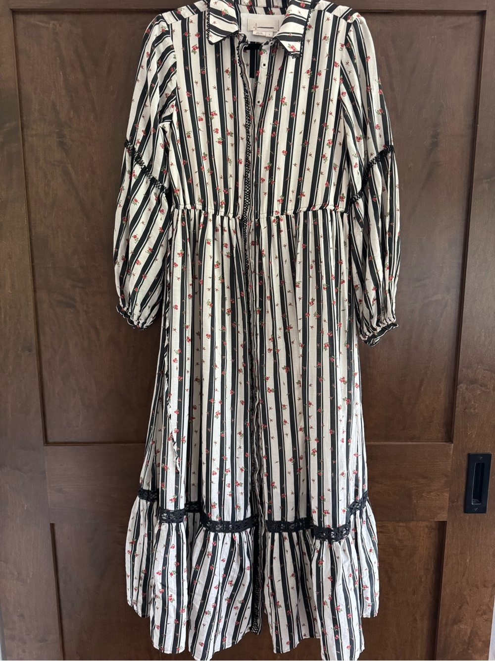 Anthropologie Eleanora Striped Rose Print Cotton Silk Blend Dress